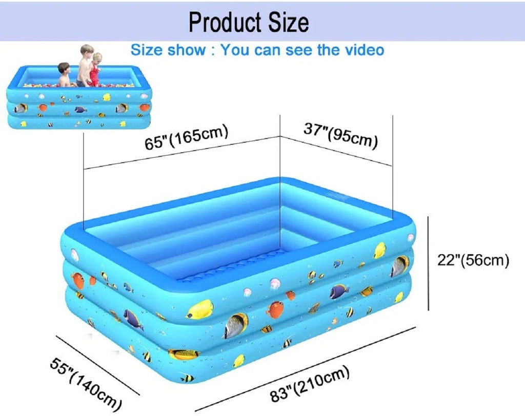 Inflatable Pool, Thickened Kiddie Pool, BPA-Free, 6.9 x 5 x 1.8 ft, Blue A75954