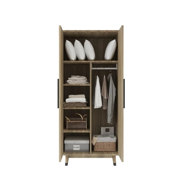 2 Doors Wardrobe Closet & Cabinet with Hanging Rail Q821063