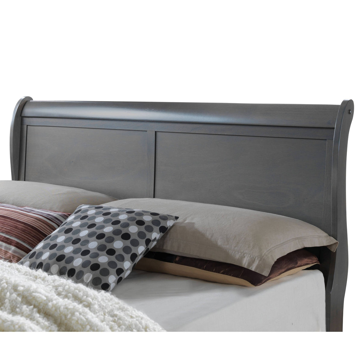 Grey Solid Wood Sleigh Bed Y405376