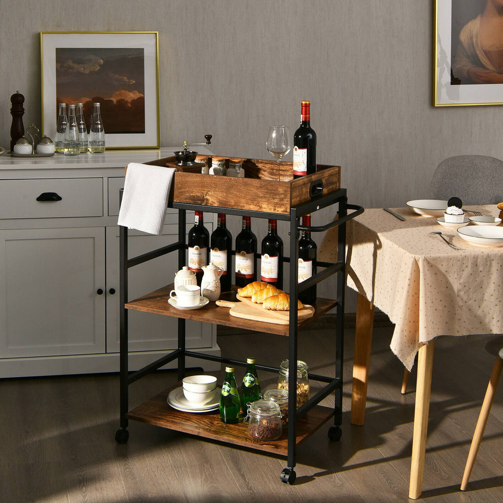 3-Tier Rolling Bar Cart with Removable Tray U4274
