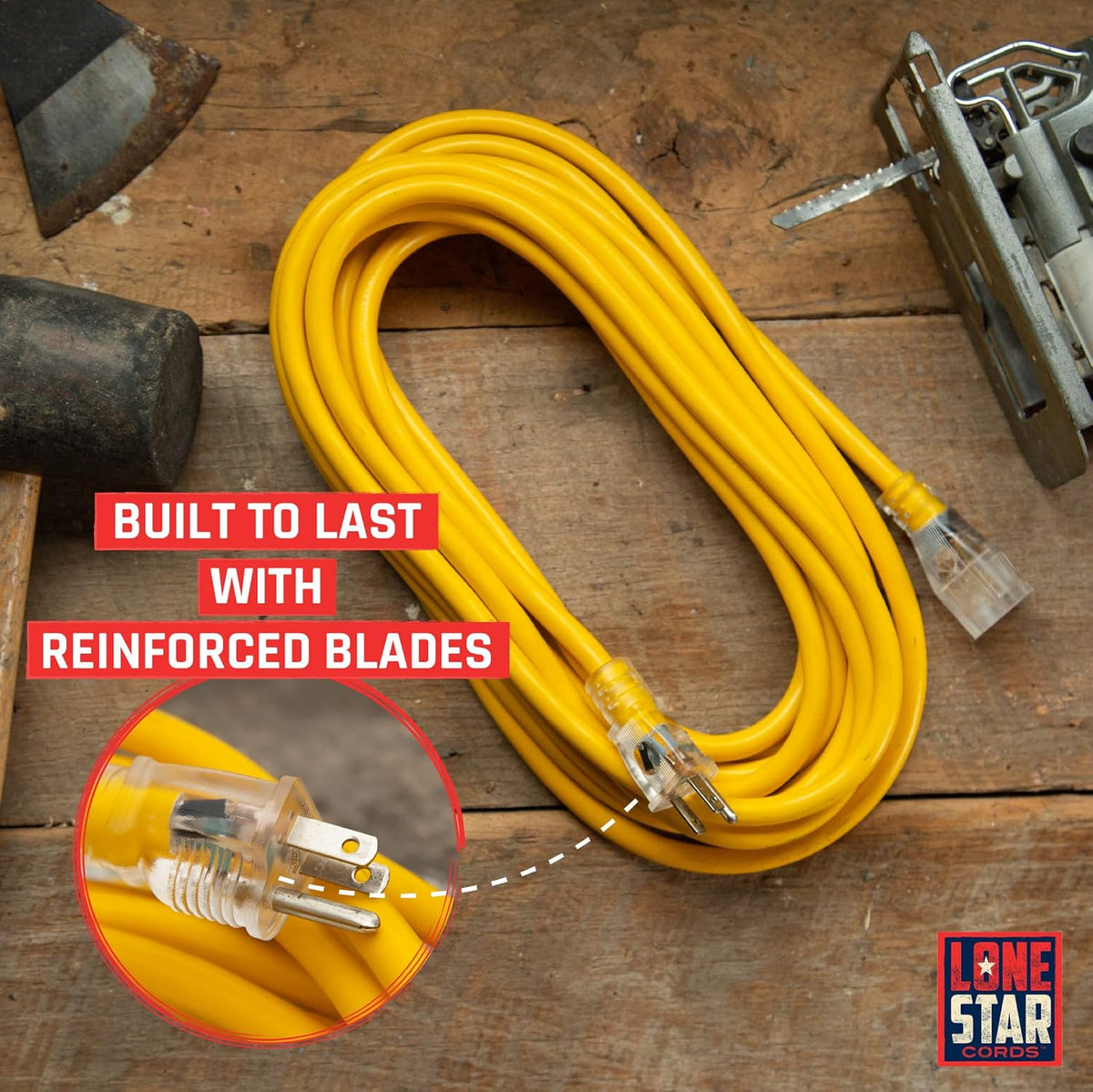 100 Foot 12/3 SJTW Lighted Extension Cord Yellow 3 Prong Grounded Plug 12 Gauge W3838