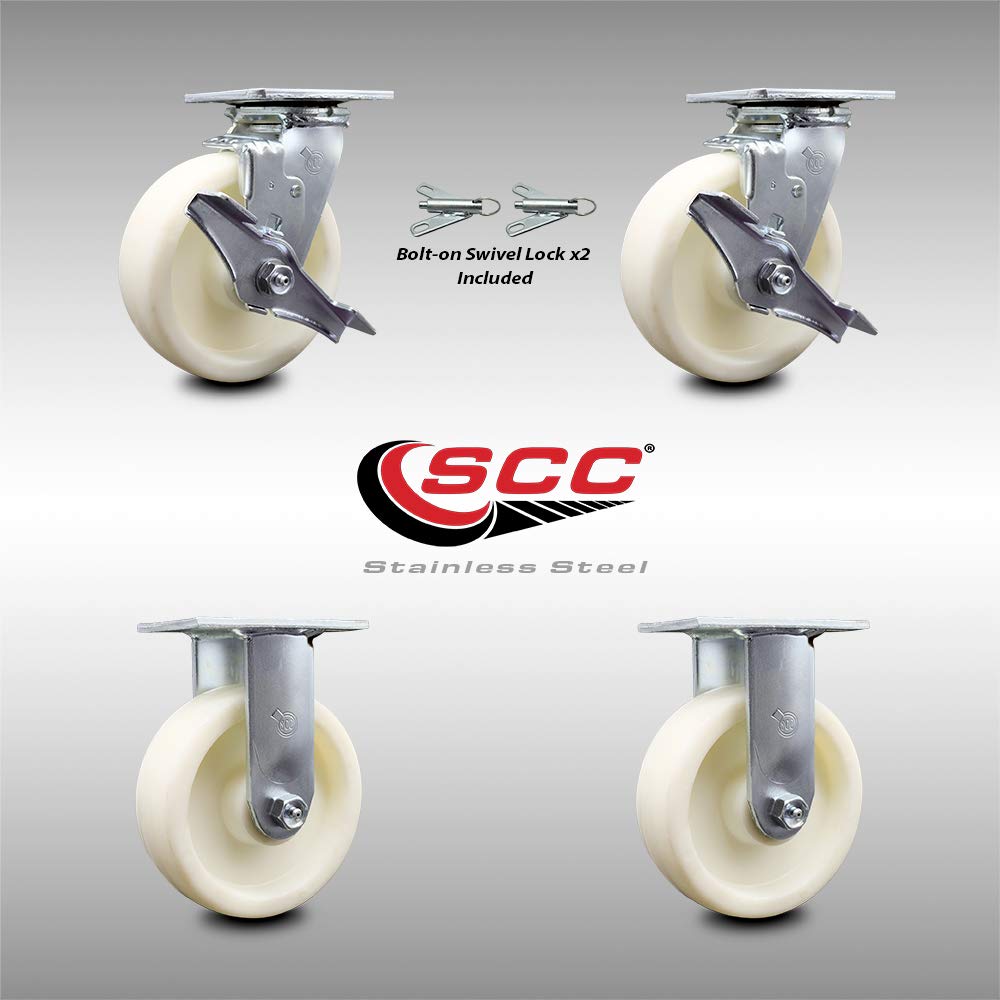 Stainless Steel Swivel Top Plate Caster with 5 x 2 White Wheel X372