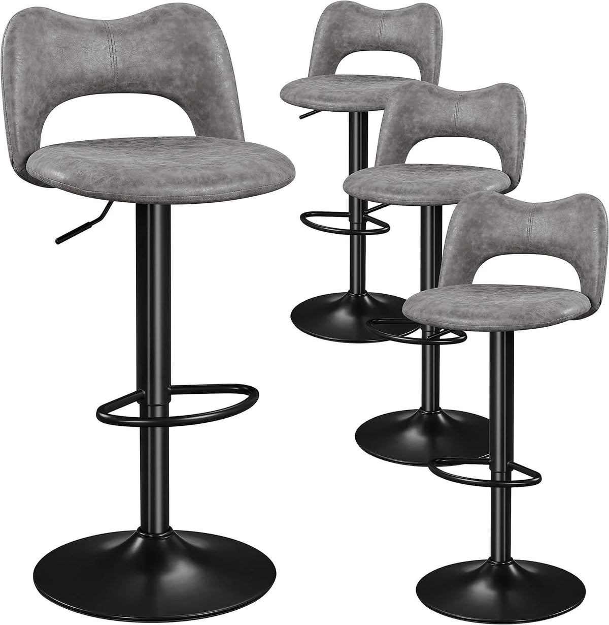 Grey Adjustable Swivel Bar Stools Set of 4 N555162