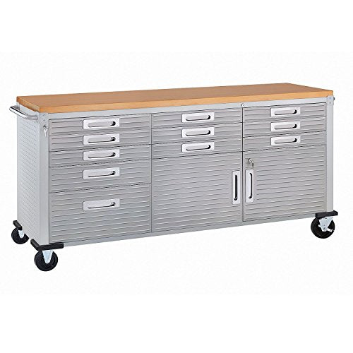 Heavy Duty Rolling Cabinet Workbench with Solid Wood Top, 77" W x 20" D x 37.5" H, Granite, 12-Drawer A625991