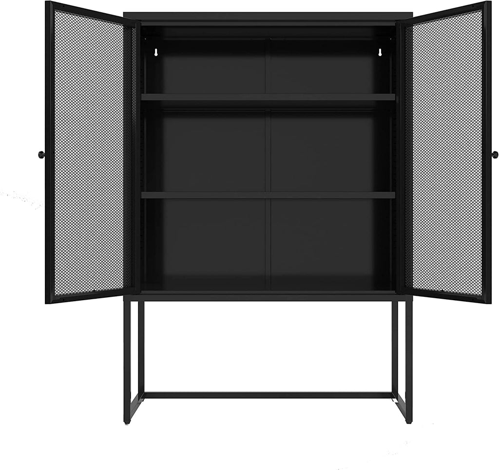 47.2" Height Black Metal Storage Cabinet with 2 Mesh Doors & Adjustable Shelves N53504