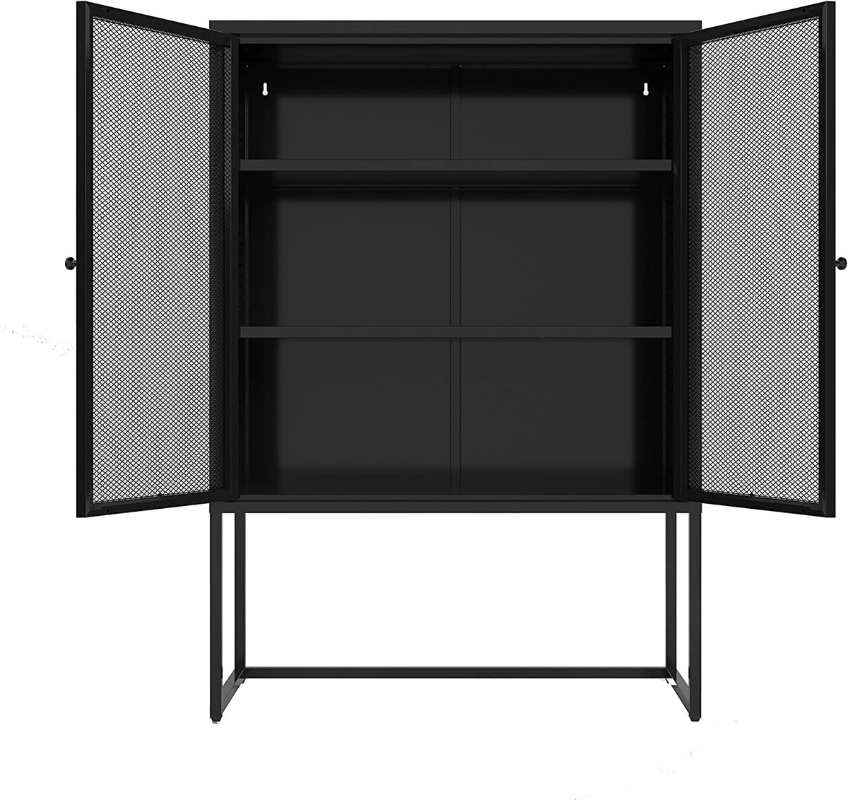 47.2" Height Black Metal Storage Cabinet with 2 Mesh Doors & Adjustable Shelves N53504