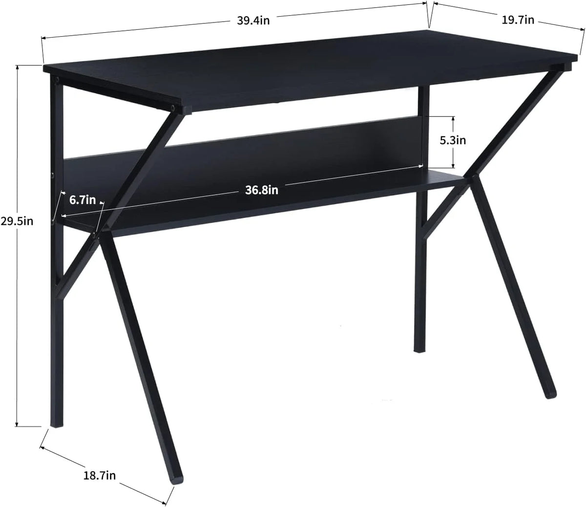 39.4 inch Black Desk with Storage Shelves Y6656