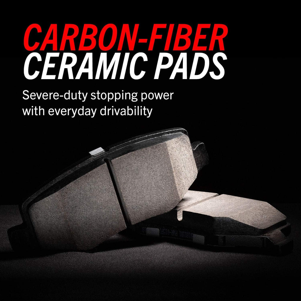 Front and Rear Carbon Fiber Brake Pads with Drilled & Slotted Brake Rotors Kit Z80433