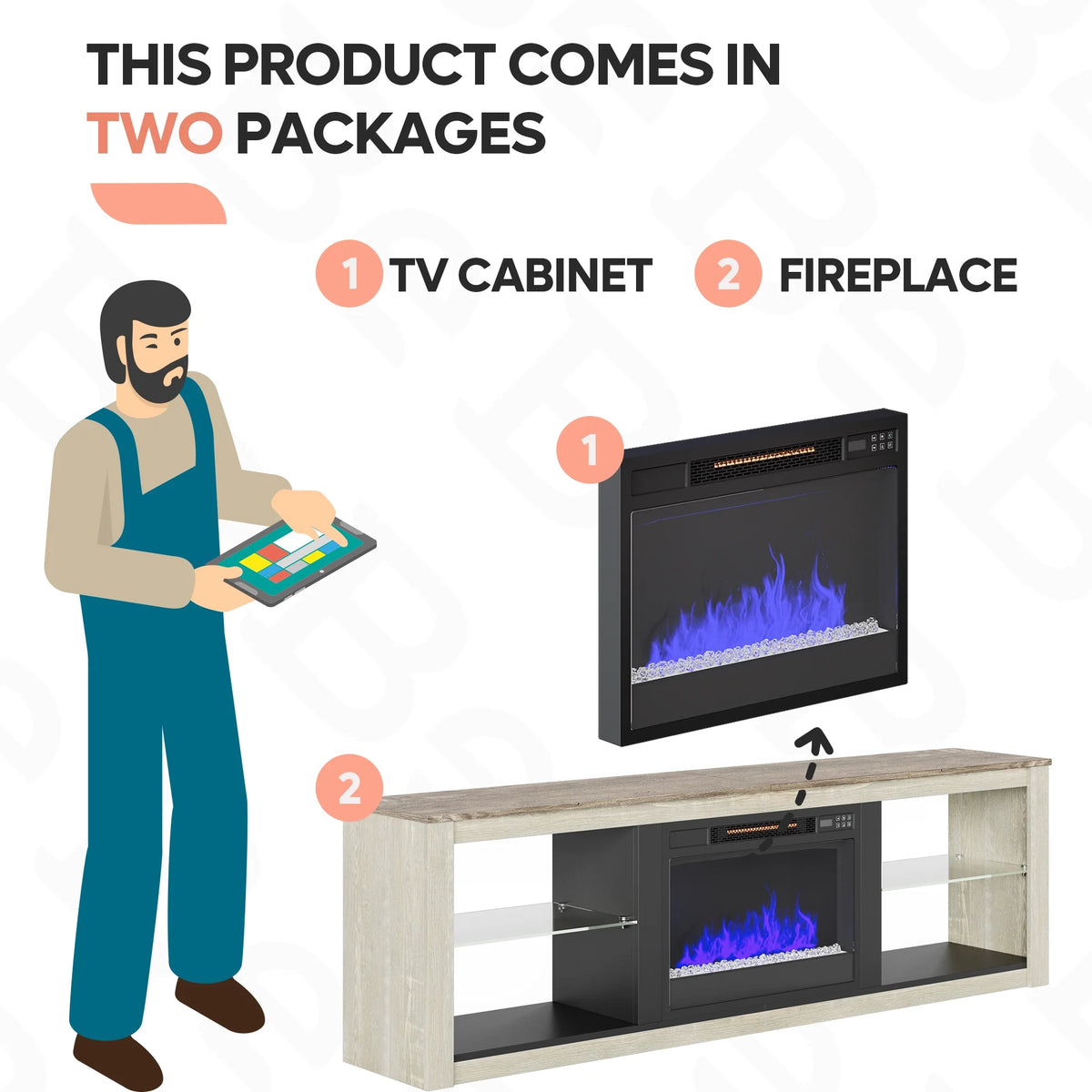 Wash White+Grey Electric Fireplace TV Stand L25849