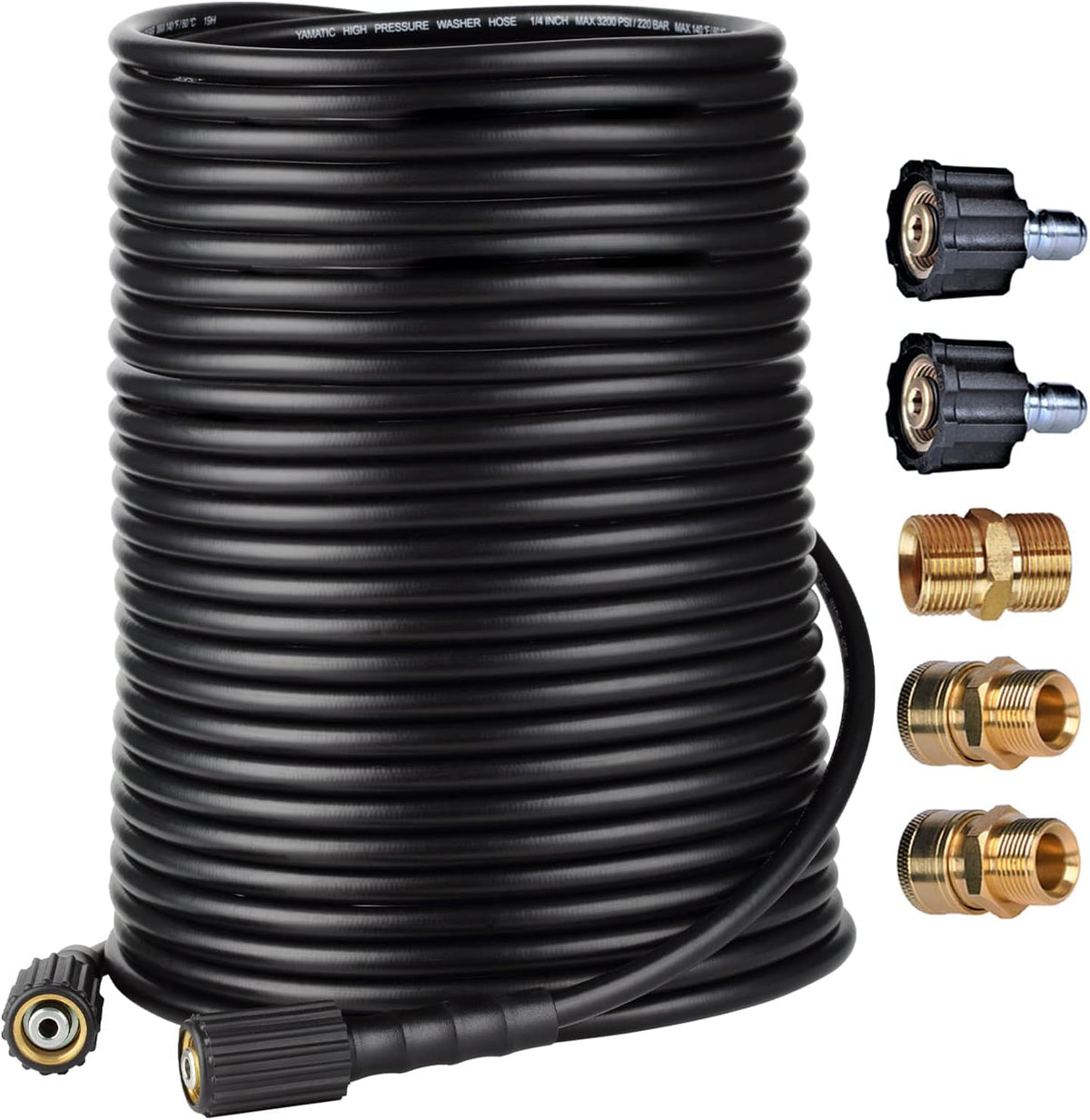 Pressure Washer Hose 3200 PSI 100 FT X 1/4", M22 to 3/8" Quick Connect Couplers, Pack of 2 D694918