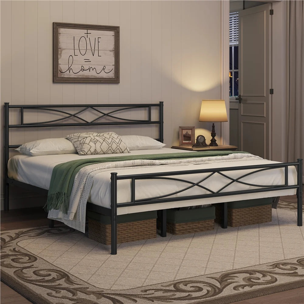 King Metal Bed Frame with Headboard and Footboard P28458