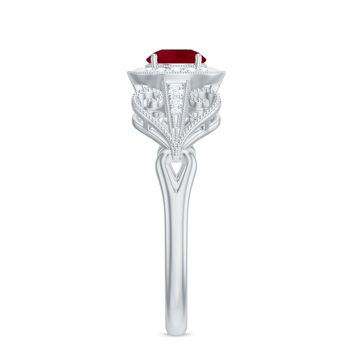 Ruby and Diamond Engagement Ring, 925 Sterling Silver I756438