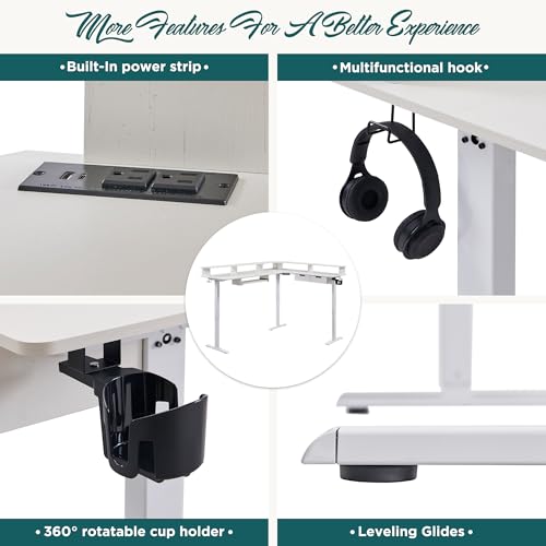 60 Inches L Shaped Electric Standing Desk with Drawers Y65166