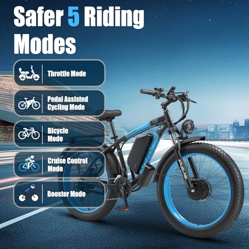 26 Inch Fat Tire Electric Mountain Bike 4000W Peak 48V 23Ah 21 Speed L9168