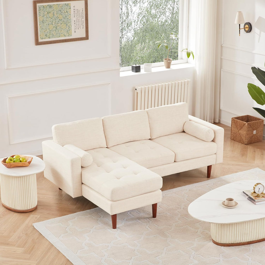 Beige Linen L Shaped Sectional Sofa with Reversible Chaise U822