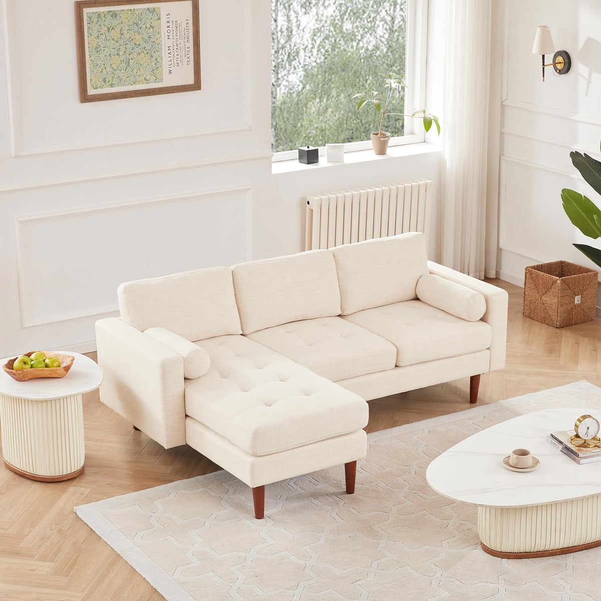 Beige Linen L Shaped Sectional Sofa with Reversible Chaise U822