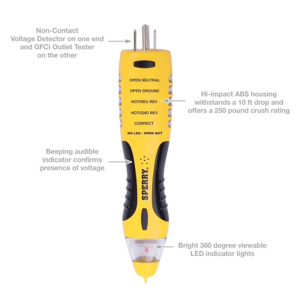 2-in-1 Non-Contact Voltage Detector GFCI Outlet Circuit Analyzer M856