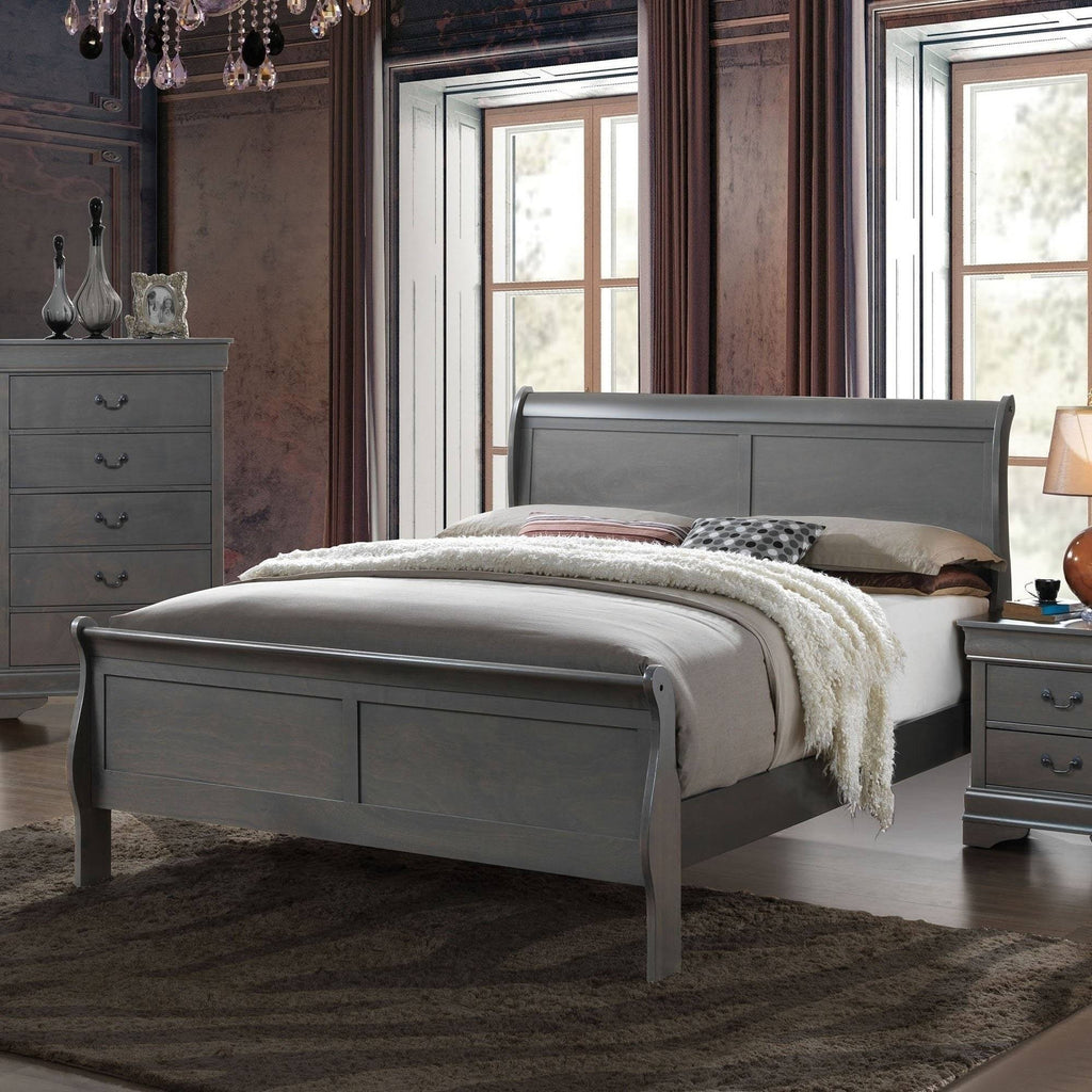 Grey Solid Wood Sleigh Bed Y405376