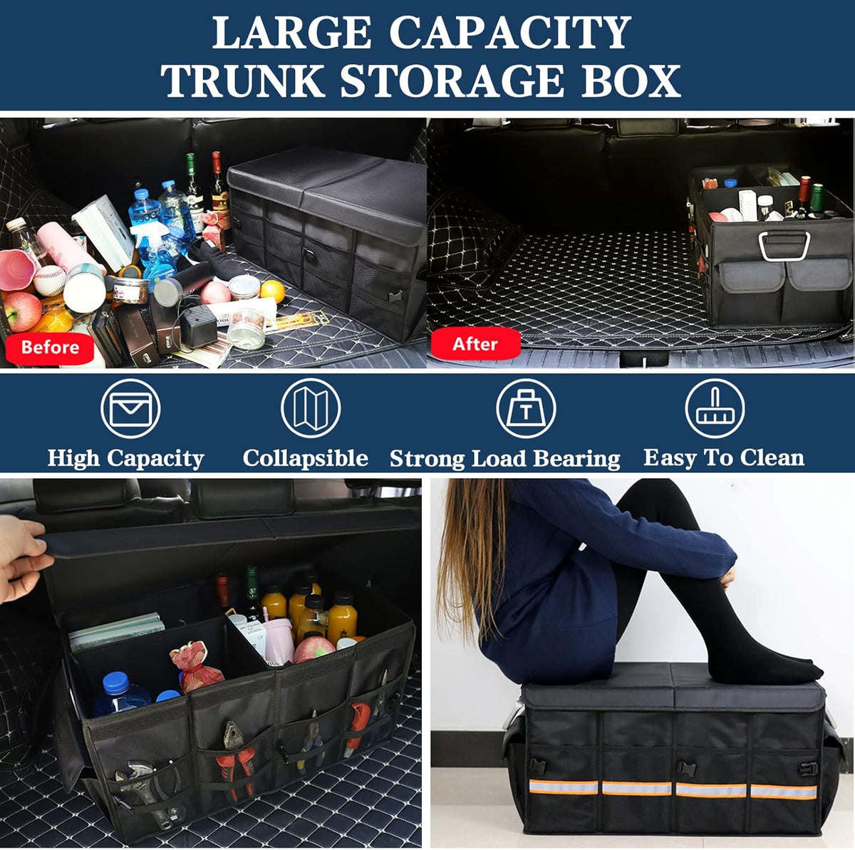 Black Pack of 2 Collapsible Car Trunk Organizer I717275