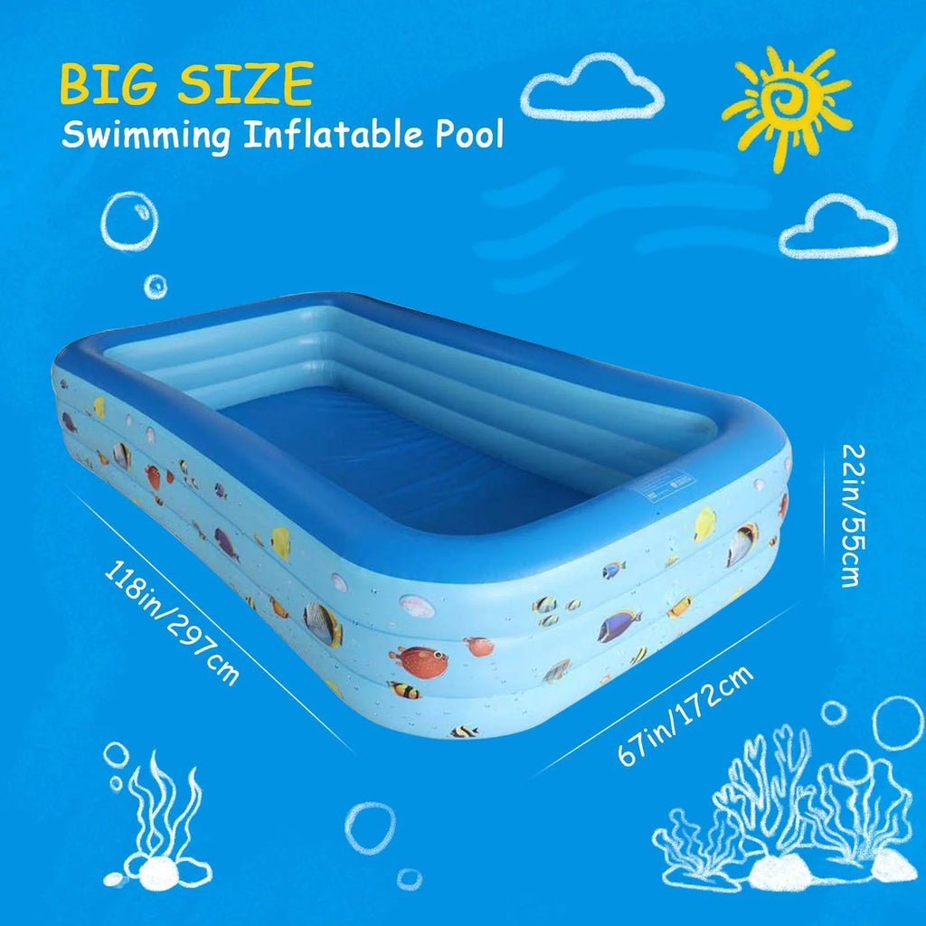 Inflatable Pool, Thickened Kiddie Pool, BPA-Free, 6.9 x 5 x 1.8 ft, Blue A75954