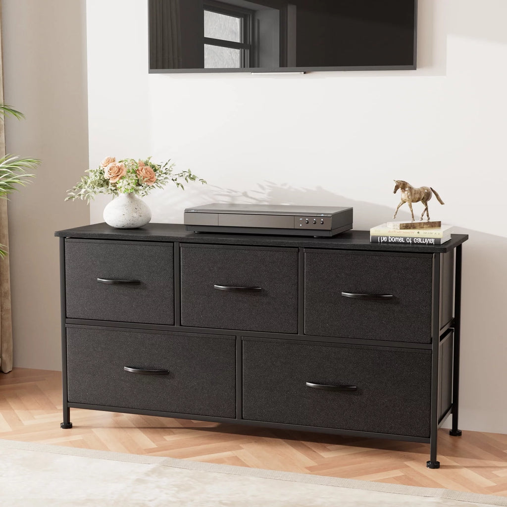 5 Drawer Fabric Dresser with Wood Top C800426