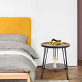 2-Tier Round Sofa End Side Table Nightstand Brown G623