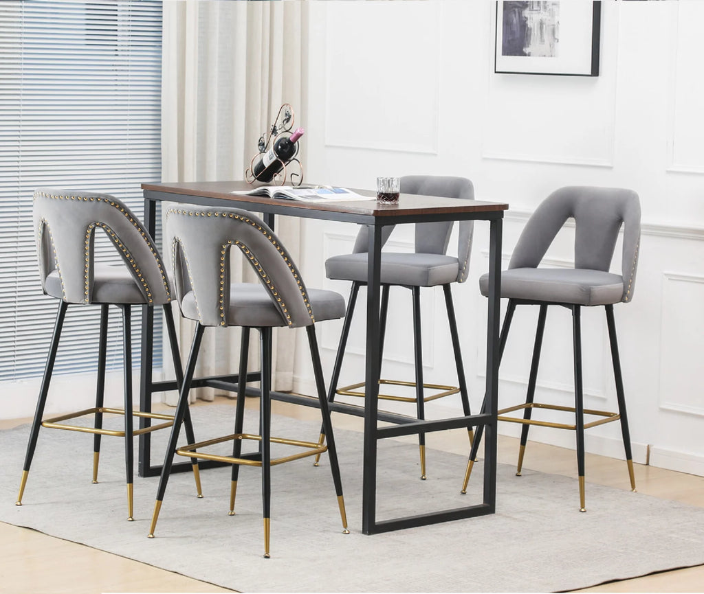 Velvet Upholstered Bar Stools with Back 30 inch Seat Height Set of 4 W3929
