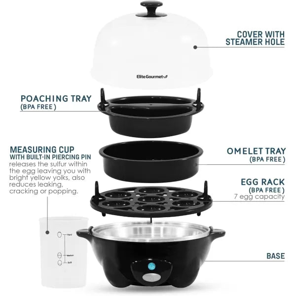 Black 7 Egg Capacity Electric Egg Cooker K765