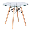 Round Glass Top Dining Table with Wood Base Y50948
