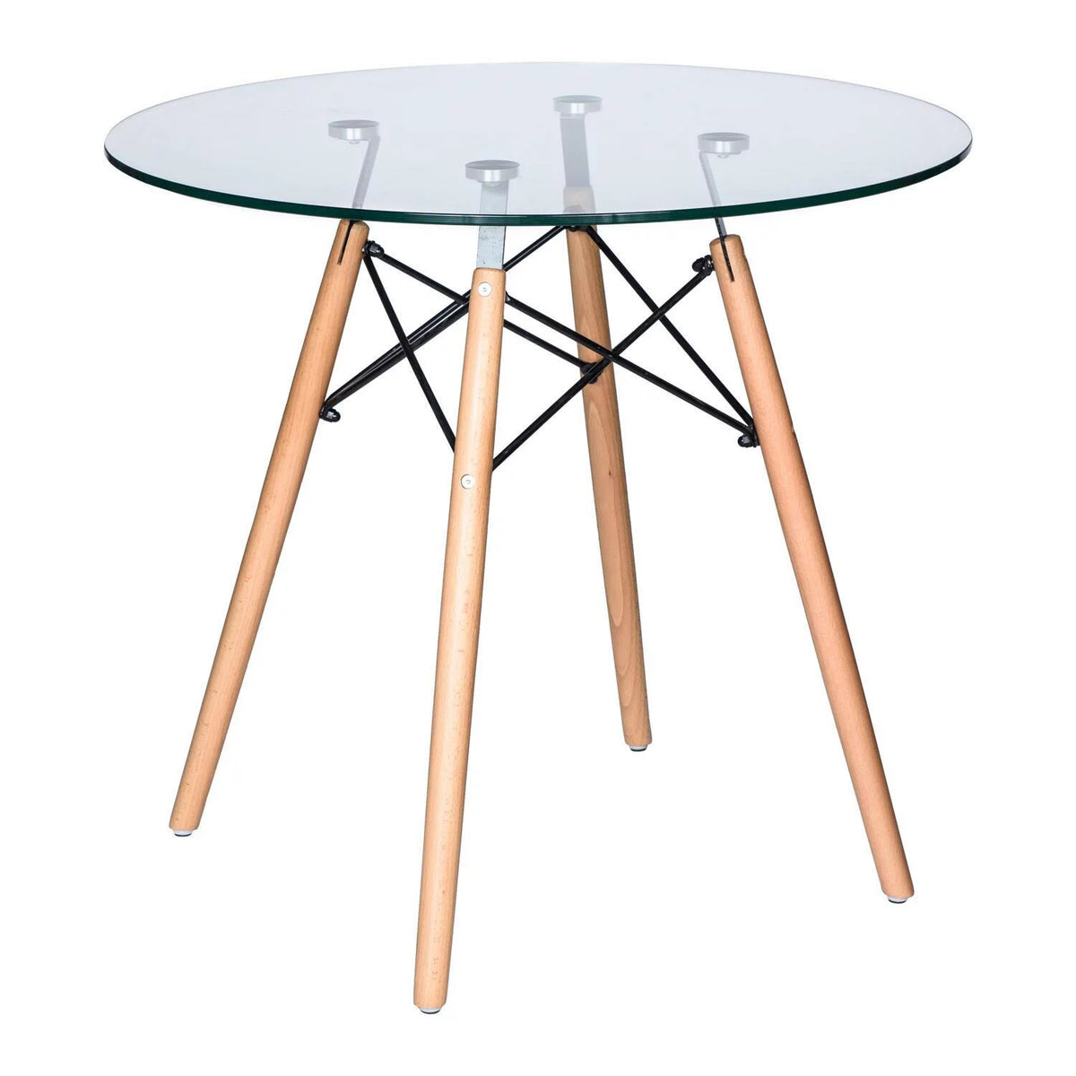 Round Glass Top Dining Table with Wood Base Y50948