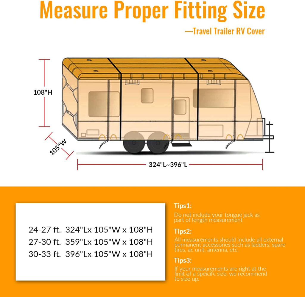 Upgraded Windproof 5 Layers Travel Trailer RV Cover with Adhesive Repair Patch E550780