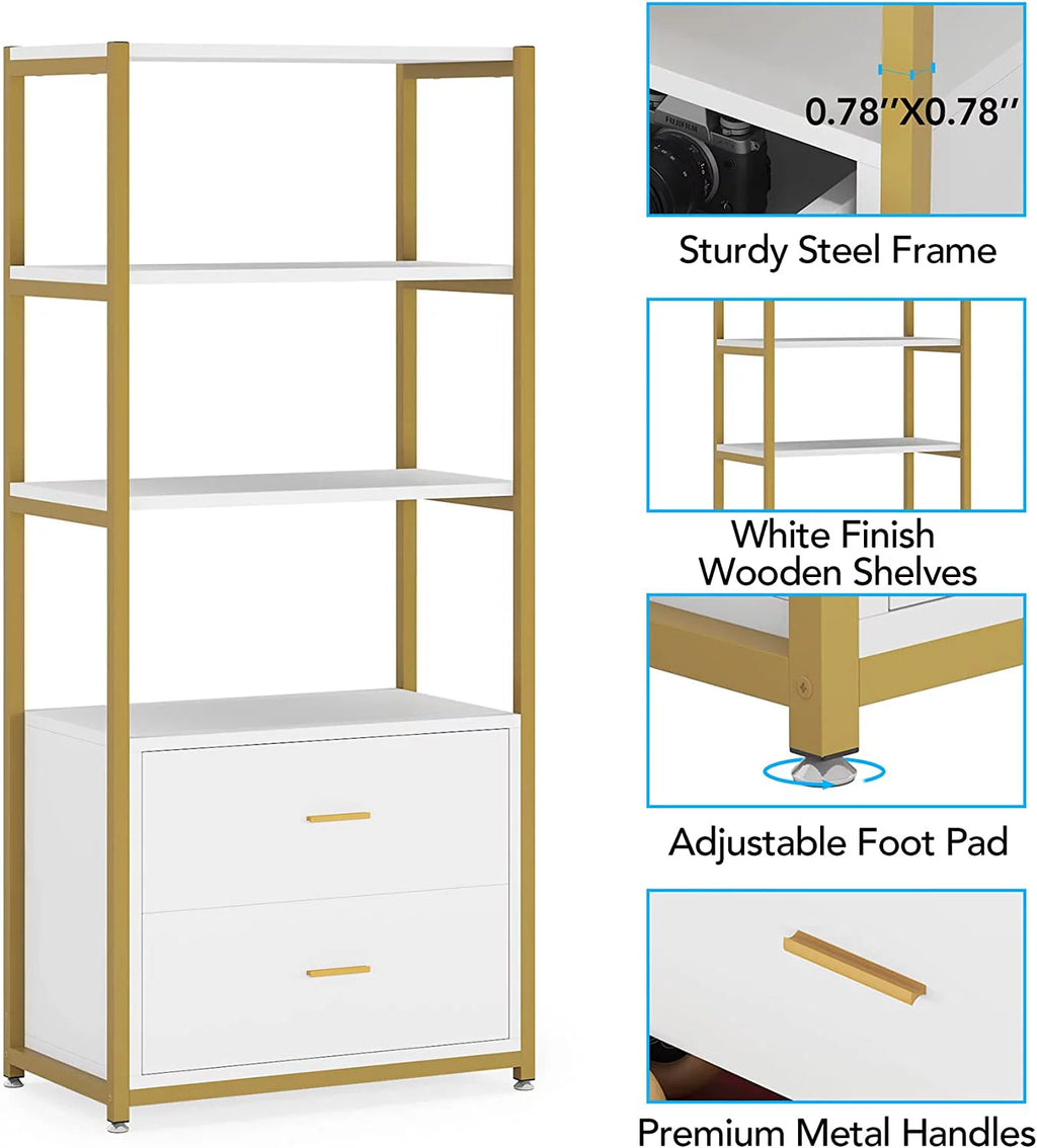 4-Tier Bookshelf with 2 Drawers N544