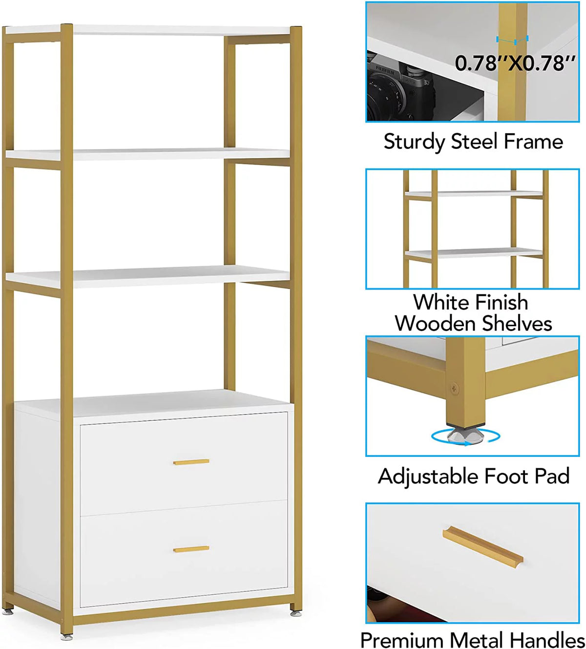 4-Tier Bookshelf with 2 Drawers N544