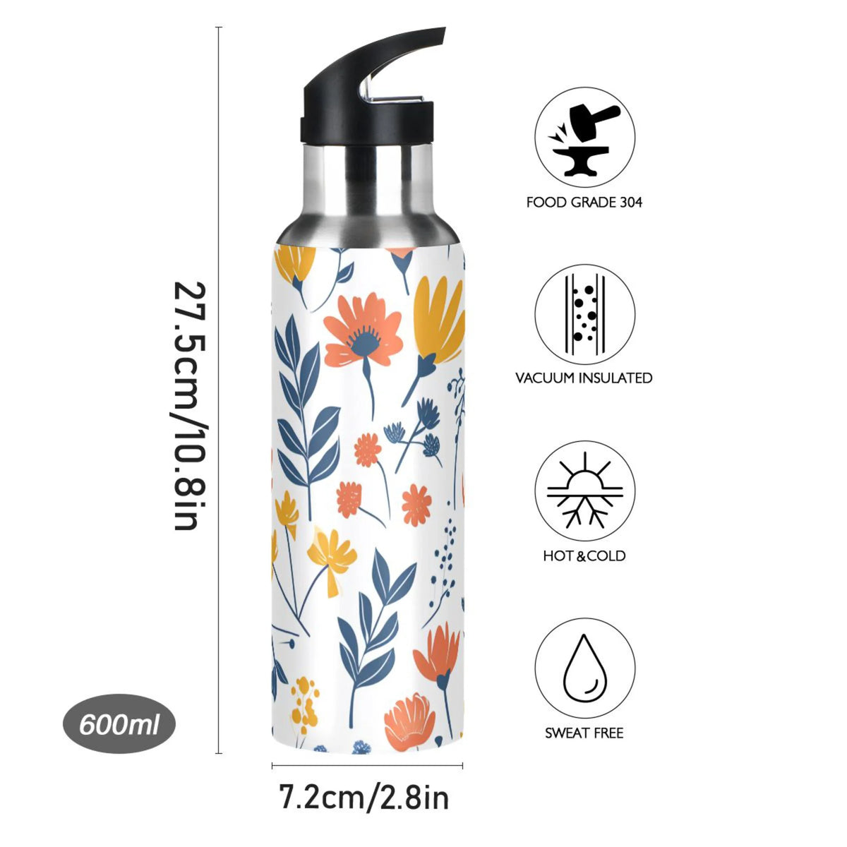 20 oz Insulated Stainless Steel Water Bottle with Straw Lid J4290