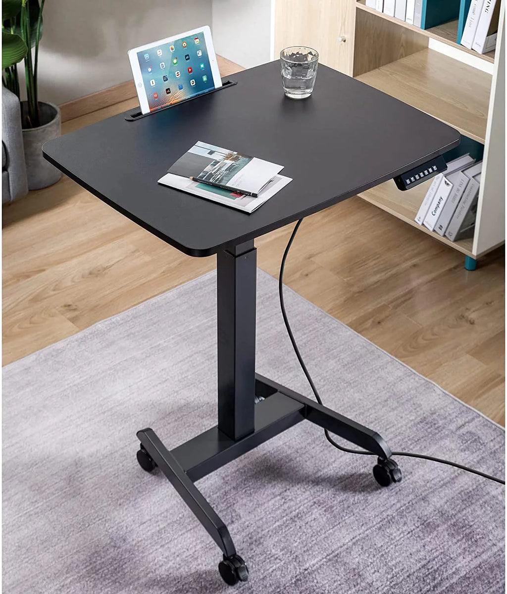 Extra Large Height Adjustable Rolling Electric Podium Desk with Wheels, Black O3162