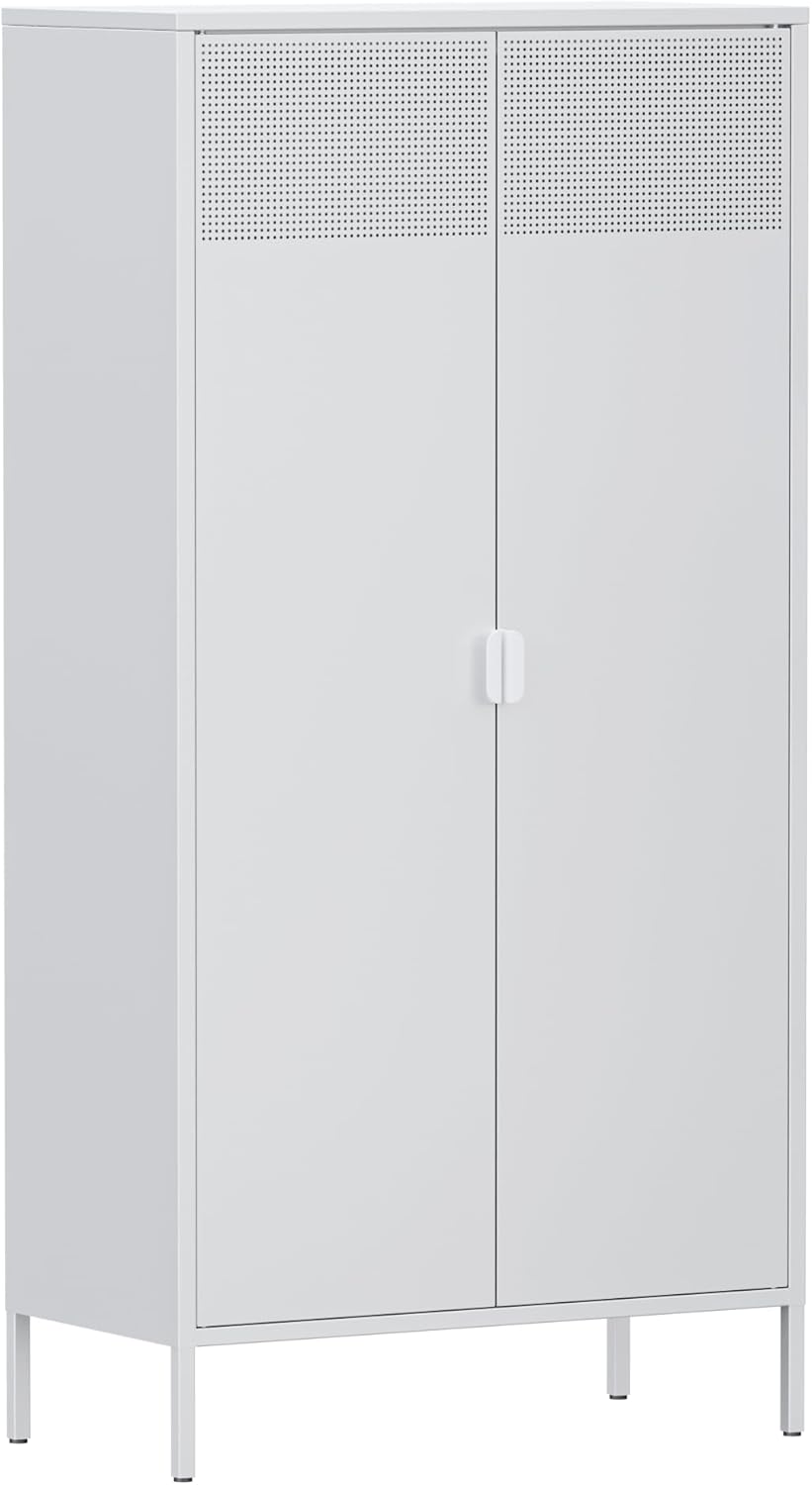 Metal Storage Cabinet with Adjustable Shelf & Removable Hanging Rods Y36975