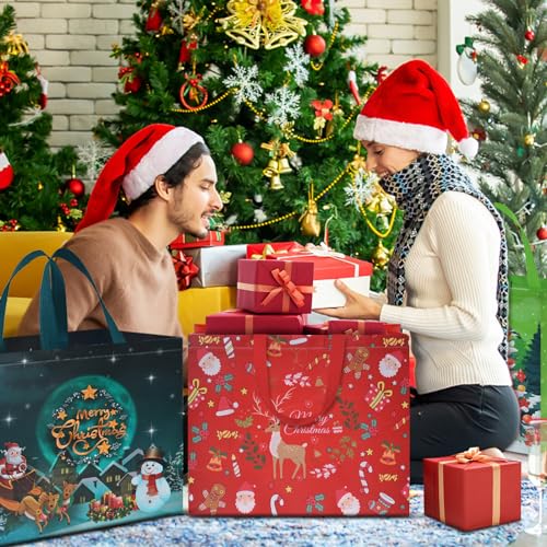 12 PCS Assorted Sizes Reusable Non-Woven Christmas Tote Bags with Handles I8416