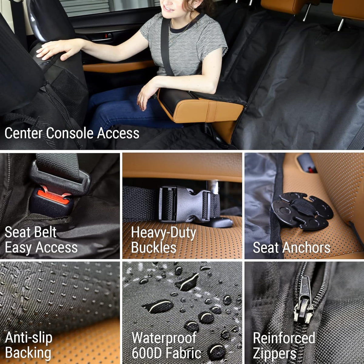 Heavy Duty Dog Hammock Bench Seat Cover with See-Thru Mesh Window, Waterproof, Pack of 2 Y4118