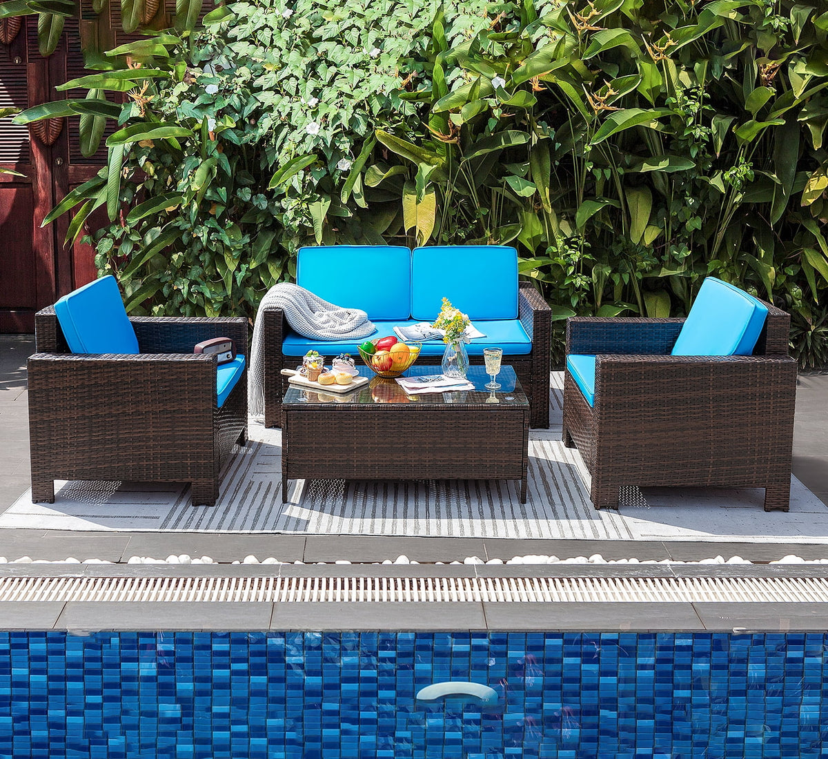 4 Pieces Rattan Wicker Patio Conversation Sofa Set G349