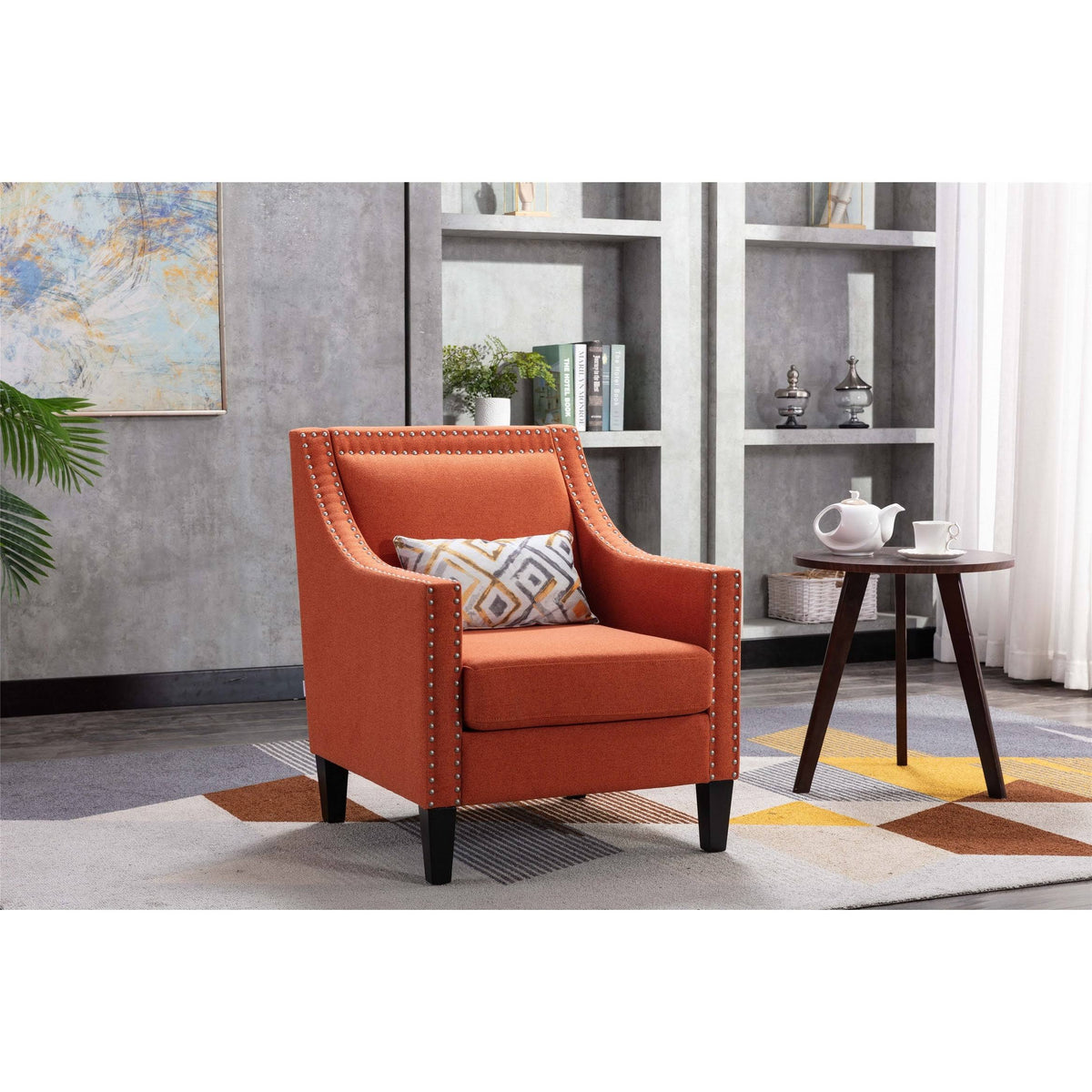 Orange Accent Armchair with Solid Wood Legs V32795