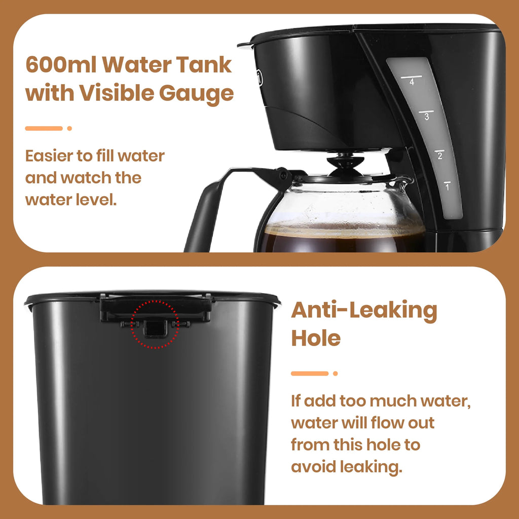4 Cup Black Drip Coffee Maker with Reusable Filter F742
