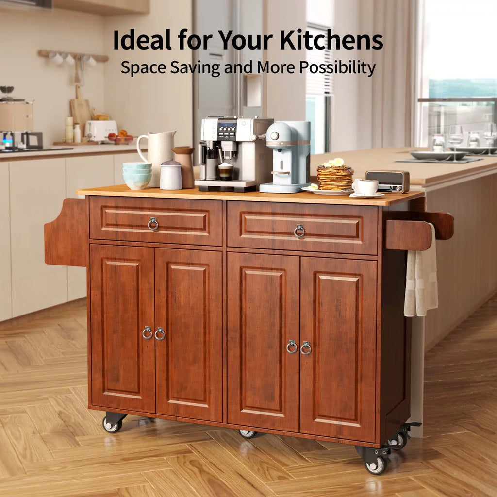 52" Kitchen Island Cart with Storage and Lockable Wheels V9514