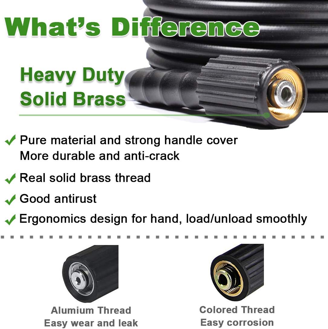 Pressure Washer Hose 3200 PSI 100 FT X 1/4", M22 to 3/8" Quick Connect Couplers, Pack of 2 D694918
