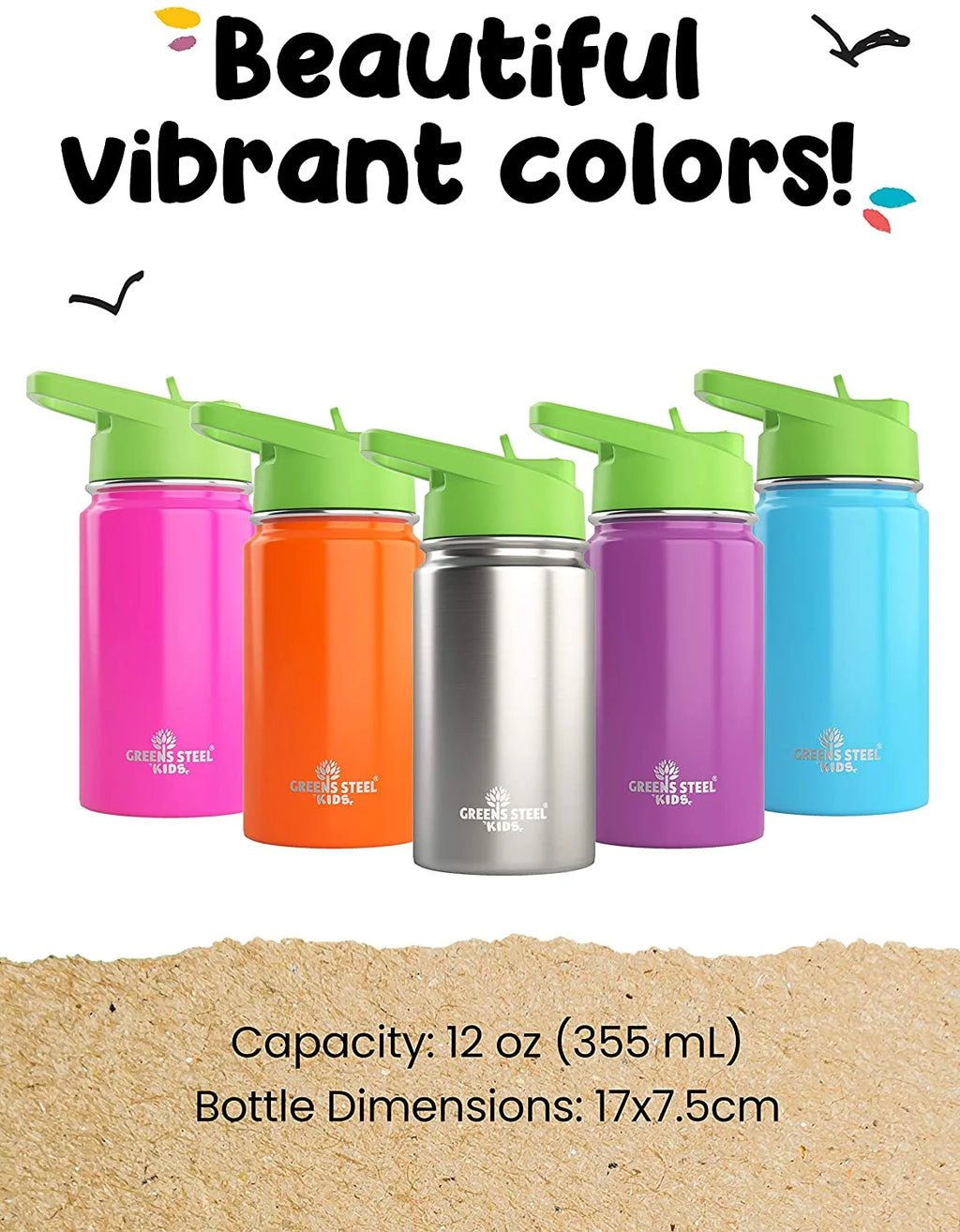 12oz Orange Insulated Double Wall Stainless Steel Kids Water Bottle with Straw I608