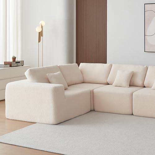 Oversized Modular Sectional Sofa Set, Gray Sherpa Fabric V1568
