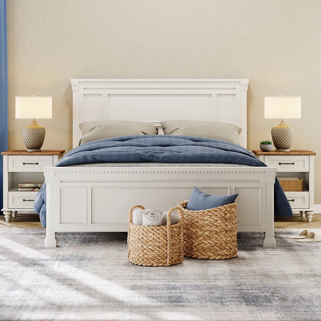White Set of 2 Wooden Nightstand with 2 Drawers B92869