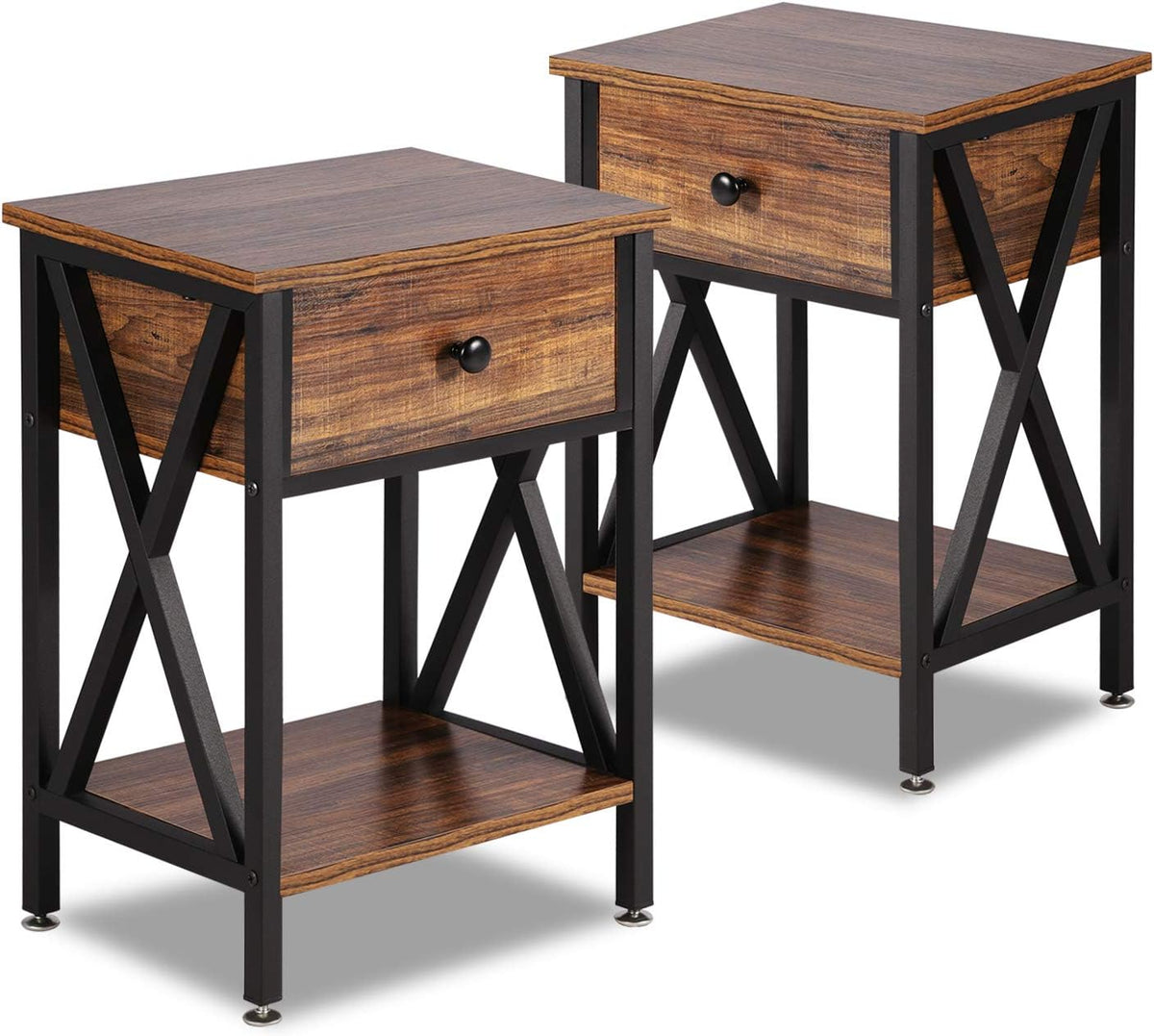 Antique Black Set of 2 End Side Table with Storage Cabinet B747