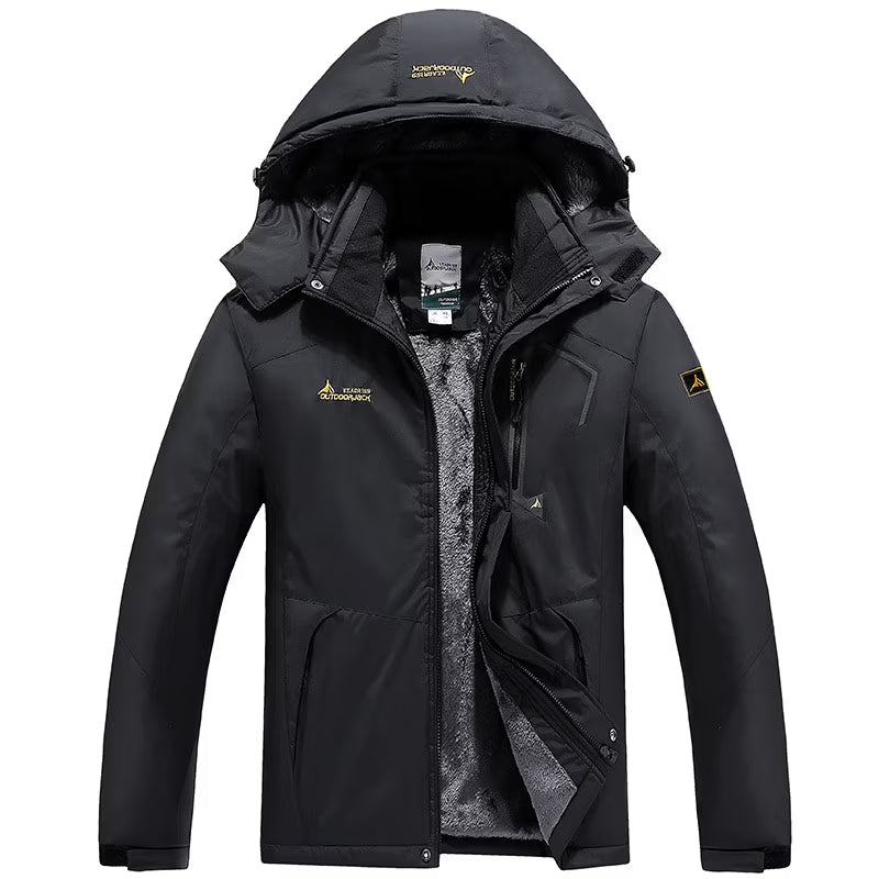 Men's Winter Hooded Ski Jacket Windbreaker Fleece Lined with Detachable Hood T789