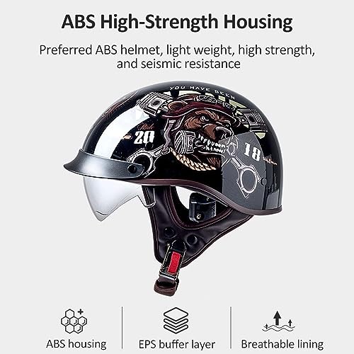 Retro Half Helmets Open Face Sun Visor Quick Release Buckle Adjustable DOT Approved X300137