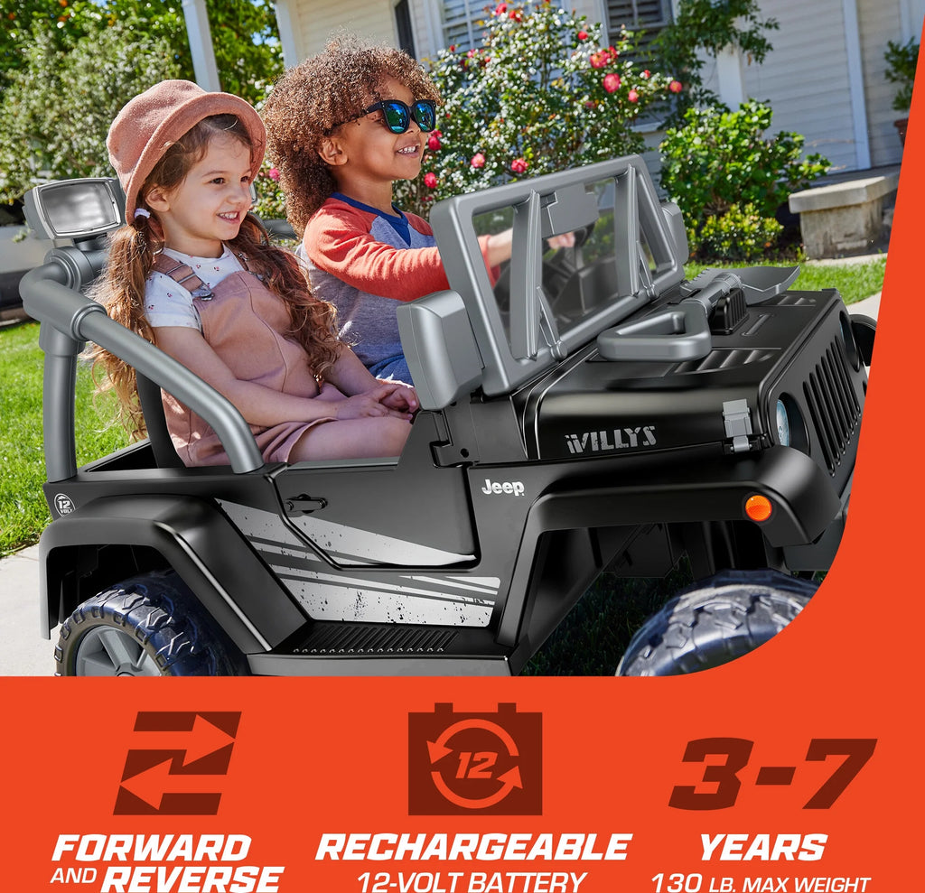12V Battery-Powered Ride-On Vehicle with Lights & Sounds, Black B4415